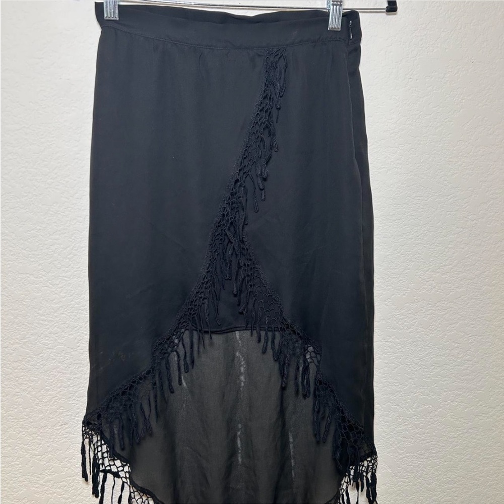 For Love And Lemons Black Fringe Midi Skirt